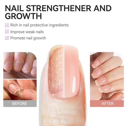 Gelike EC Nail Growth Strengthener for Woman: Nude Blush 6 in 1 Natural Nail Hardener Extra Strong and Growth - Nail Polish Hardener for Weak and Damaged Nails