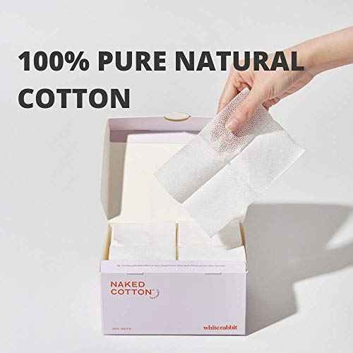 White Rabbit ? Naked Cotton Textured ? Unbleached Perforated Cotton Pads for Toner, Makeup Removal & Masks | Lint-Free, Exfoliating, Natural & Cruelty-Free | Korean Skin Care Product (200 Count)