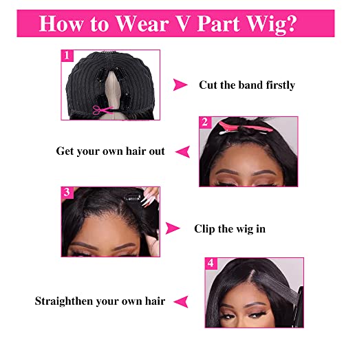 250% Density V Part Wig Human Hair with Drawstring Straight Brazilian Virgin Glueless Wig Human Hair for Black Women Upgrade U Part Wigs Full Head Clip In Half Wig No Leave Out Natural Color 18 Inch