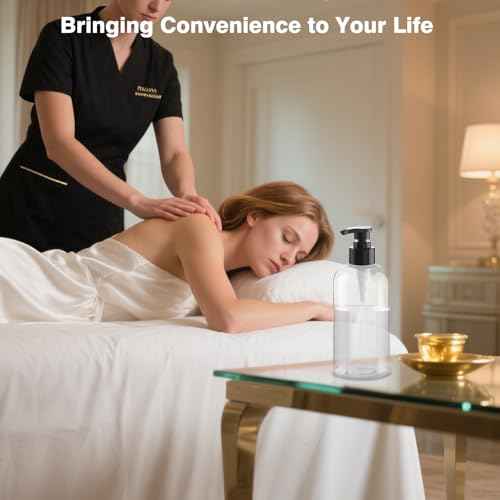 Empty Pump Bottles Dispenser 12.85oz/380ml, Refillable Clear BPA-Free Plastic Pump Bottle for Shampoo, Lotion, Soap and Massage Oil, 2 Pack