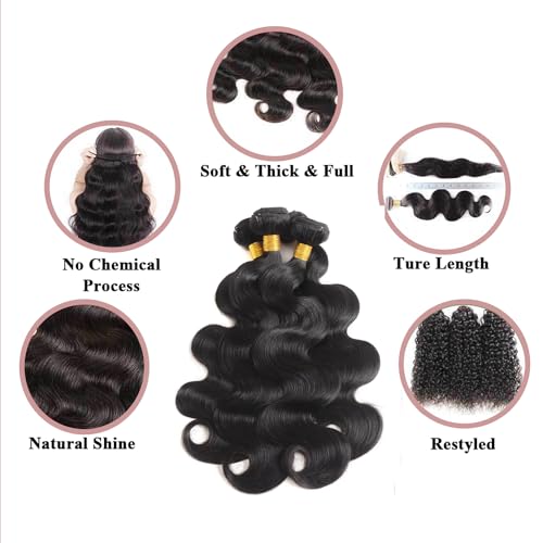 12A Human Hair Bundles Body Wave 100% Unprocessed Brazilian Virgin Hair 3 Bundles Human Hair Extensions Quick Weave Human Hair (20 20 20 Inch)