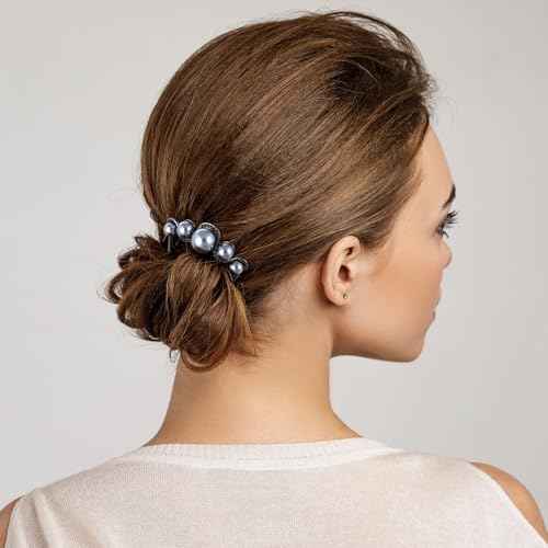 2 Pcs Pearl Hair Pins U Shaped, Elegant Vintage French Pearl Hair Comb, French Twist Hair Pin for Brides, Bridesmaid, Party, Daily, Holiday (Gun Black)