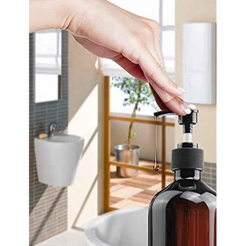 Empty Plastic Bottles with Pump Dispenser and Labels Included, Refillable Travel Containers for Hand sanitizer Shampoo Lotion, etc - BPA/Paraben Free, 500ml/16.9oz (Amber, 3 Pack)