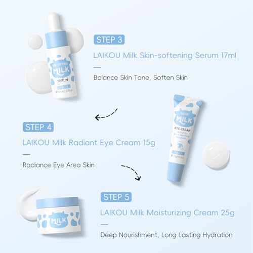 LAIKOU Skin Care Set, Skin Care Routine Kit for Women, Skincare Gift Set, Travel Size Toiletries with Milk Cleanser, Toner, Serum, Eye Cream, Face Cream Mother's Day Christmas Birthday Daughter Wife