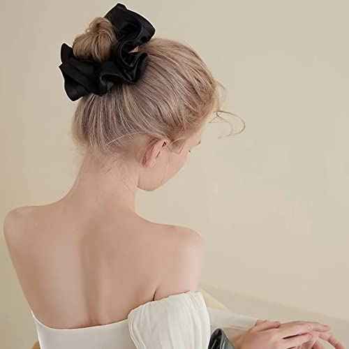 4 PCS Oversized Satin Scrunchies,Soft Silk Elastic Hair Band Fashion Headbands Ponytail Holder Scrunchies for Women Ladies (Style 1)