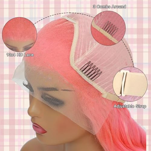 Pink Lace Front Wig Human Hair 24 Inch 13x4 Cotton Candy Straight HD Lace Frontal Wig Pre Plucked With Baby Hair Bubblegum Lace Closure 180 Density for Women