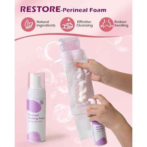 Postpartum Essentials Kit - Peri Bottle,Perineal Ice Packs,Perineal Healing Foam,Disposable Underwears,Cooling Pad Liners,Bath Salts,Canvas Bag,Card,Postpartum Gifts for Mom