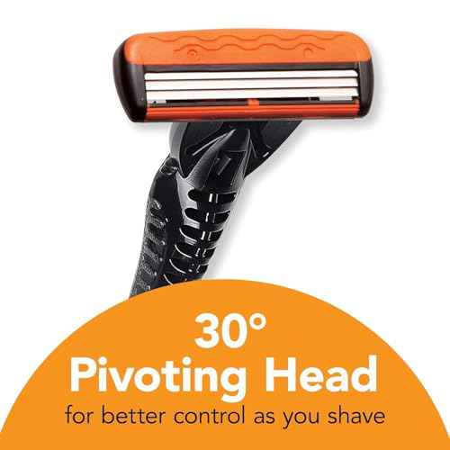 BIC Comfort 3 Men's Refillable 3 Blade Razors, Black Handle with Pivoting Head, 12-Pack