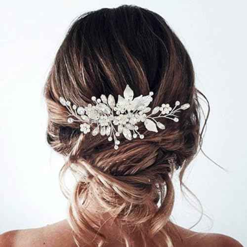 Gorais Leaf Bride Wedding Hair Comb Pearl Bridal Hair Piece Crystal Side Comb Hair Accessories for Women and Girls