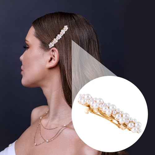 2 Pcs Pearl Hair Clips, Pearl-Embellished Barrette, Elegant Pearls Barrettes for Women, Party, Wedding, Daily Use, Graduation (Gold)