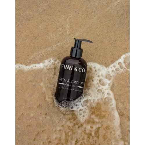 FINN & CO. Black Sand Bath & Body Oil - Lightweight & Moisturizing Formula with Jojoba & Apricot Oils - Fast Absorbing, Paraben Free, Cruelty Free - Beach Inspired Fragrance | 8 oz