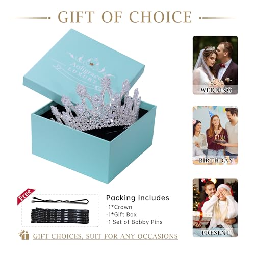 Aoligrace Silver Tall Wedding Tiaras for Women Luxury Cubic Zirconia Quinceanera Crowns for Women CZ Pageant Birthday Bridal Hair Accessories