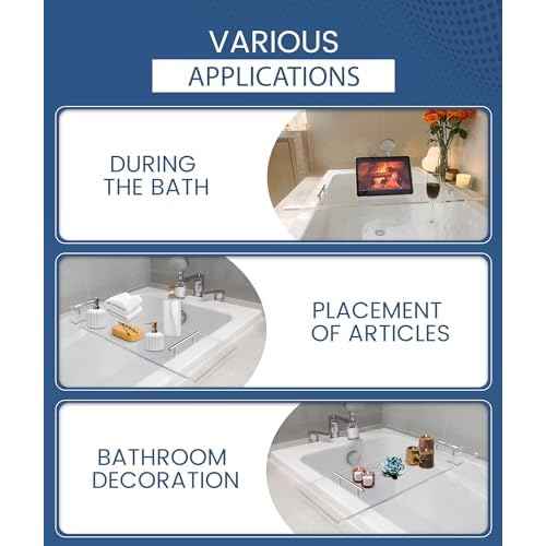 Acrylic Bathtub Tray Bathtub Tray Caddy Bath Tray Table for Tub Luxury Spa with Book and Wine Glass Holder Bathroom Accessories for Decorative Bathtubs, Transparent 31.5inch