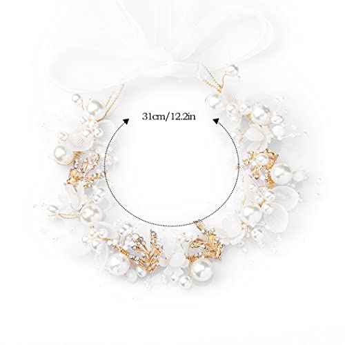 Foyte Crystal Flower Girl Headpiece Leaf Wedding Headband Princess Headpieces Rhinestone Floral Hair Vines Communion Pearl Hair Accessories for Women (Pearl)