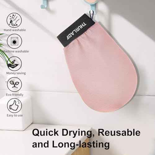 Exfoliating Glove, Korean Exfoliating Mitt, Exfoliating Body Scrubber, Viscose Fiber Shower Mitt, Dead Skin Remover for Smooth Skin, Self-Tan Prep and Removal, Pink