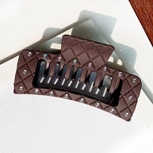 Bling bling Rhinestones Square Hair Clips Double Row Teeth,2 Rows Teeth Rectangle Hair Claw Clips with Shiny Rhinestones,Women Girls Sparkly Thick Hair Accessories Set(black coffee chocolate)