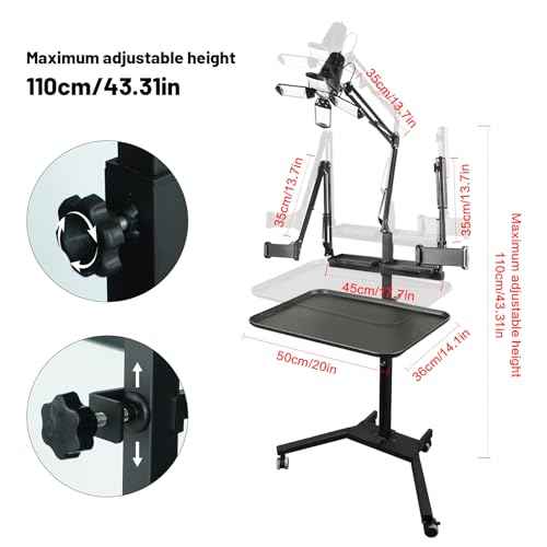 GBK Tattoo Workstation Multi-Functional Tattoo Rolling Tray with LED Light, Pigment Rack, Tablet Stand and Pneumatic Lifting Type with Universal Wheels Tattoo Equipment