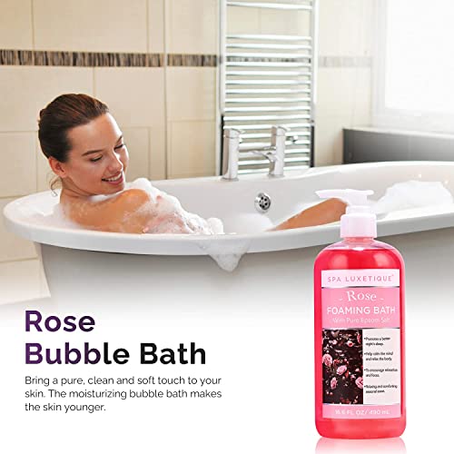 Bubble Bath, Spa Luxetique Foaming Bath for Women with Pure Epsom Salt, Bath Sets Rose and Chamomile Scent, Moisturizing and Relaxing Spa Gifts for Mom, 33.2 Oz (2 Pack)