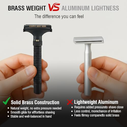 Full Brass Adjustable Safety Razor for Men | Butterfly Open & Long Handle | with 10 German Solingen Blades