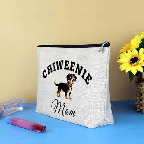 Chiweenie Dog Lover Gift Makeup Bag Chiweenie Mom Gift Dog Owners Gift Dog Lover Gifts Cosmetic Bag Pet Owner Gift for Women Dog Mom Gifts Birthday Christmas Mother's Day Gifts for Her Travel Pouch
