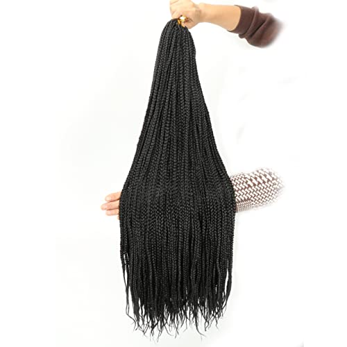 Themis Hair Black Crochet Box Braid 30inch 6Packs Midium Size Premium Synthetic Crochet Braids Waist Length Individually Prelooped Handmade Soft Braids Hair Extension For Girls Women(30inch 1B)