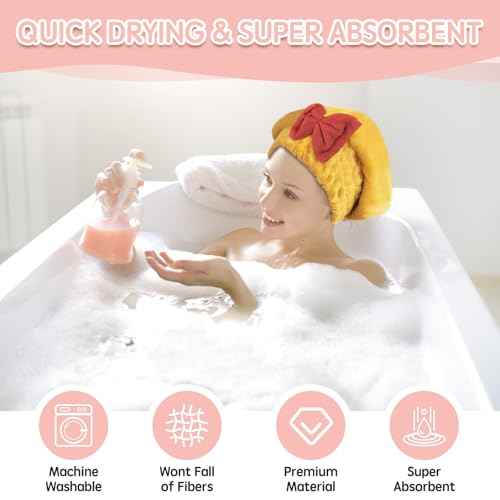 Microfiber Hair Drying Caps, 5-Pack Extra Soft and Ultra Absorbent Fast-Drying Hair Turban Wraps, Shower Caps for Girls and Women with Cute Bowtie Design£¨11" L x 10" W£©