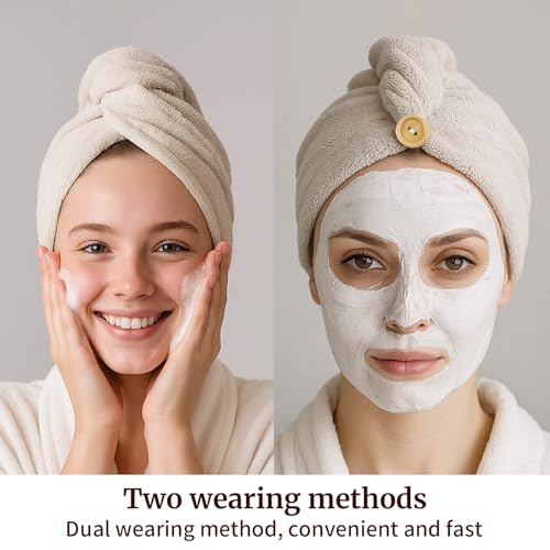 3 Pack Plush Yarn Hair Towel Wrap for Women, Super Absorbent & Quick Drying Turban, Anti Frizz Head Towel for Long, Thick, Curly Hair with Secure Button