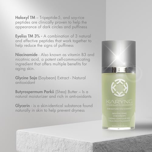 KARYNG Revitalizing Peptide Eye Cream, Organic Anti Aging Eye Cream, Targets Under Eye Puffiness, Fine Lines, Dry Skin and Dark Circles, Soothing Under Eye Treatment, 0.5oz