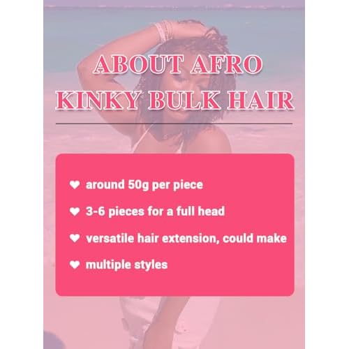 REBECCA FASHION Afro Kinky Bulk Human Hair 50g/Pack Braiding Hair for Dreadlock Extensions, Loc Repair, Afro Kinky Curly Human Hair Bulk for Twist 22 Inch Natural Black Color