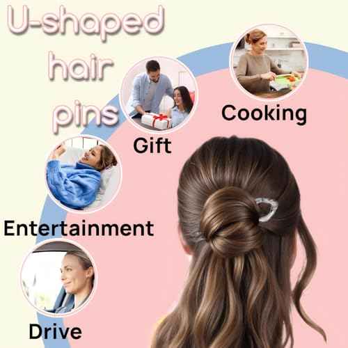 Prestige Hair Pins,French U-Shaped Hair Pin 3Pack Elegant Women Hair Accessories Suitable for Thick or Thin Hair (Dark brown, Light yellow, Dark gray)