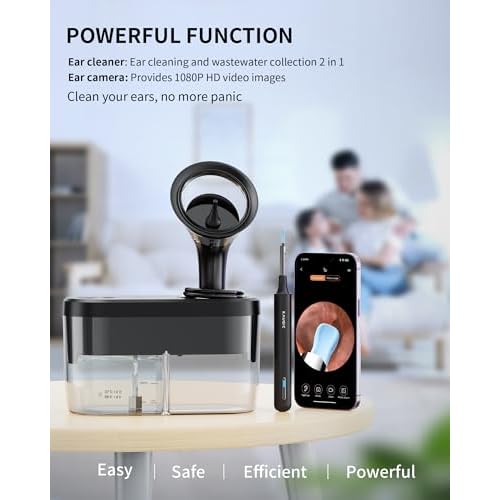 Ear Wax Removal Tool Camera - Ear Irrigation Flushing System Ear Cleaner with Camera 1080 HD, Ear Flushing Kit for Adults with One-Piece Waste Tank