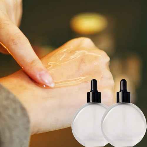 Clear Frosted Dropper Bottles 2 OZ 6 Pcs Frosted Round Flat Glass Bottles with Eye Dropper, for Essential Oils Perfume Serums Hair Oils and other liquids (Clear-Frosted, 2 OZ)