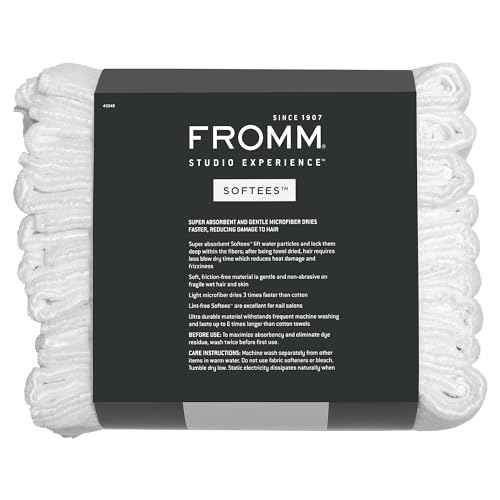 Fromm Softees Microfiber Salon Hair Towels for Hairstylists, Barbers, Spa, Gym in White, 16" by 29", 10 count Perfect Hair Care Towel for Drying Curly, Long, Wavy Hair