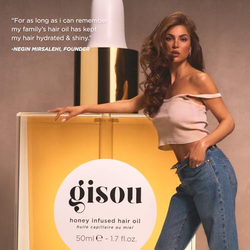 Gisou Honey Infused Hair Oil Mini - Hydrating & Frizz Control Treatment with Mirsalehi Honey, Adds Shine & Heat Protectant for All Hair Types, 0.7 Fl Oz