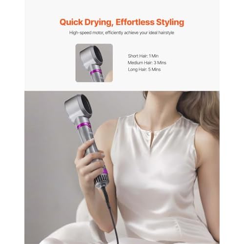 VEVOR Hair Air Styler and Dryer Brush, 5-in-1 Multi Hair Styler with 3 Brushes & 2 Nozzles, Ionic Blow Dryer Brush, Reduced Heat Damage, High-Speed Styling Tool for Volumizing Straightening Curling