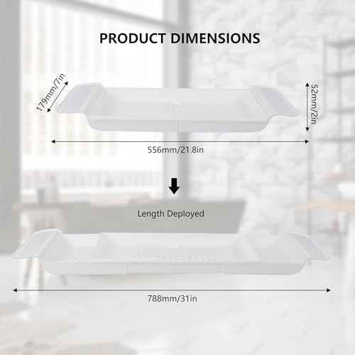 Bath Tub Tray - Stretchable, Strong Load-Bearing, Plastic, Anti-Slip Design - Ultimate Bathtub Caddy Tray (White)