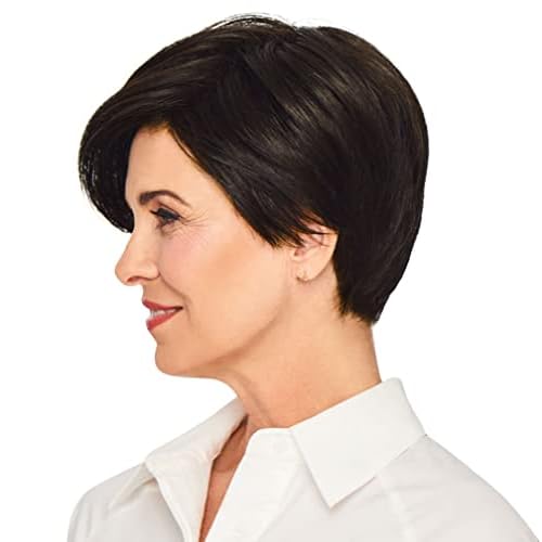 GABOR Notion Wig Cap, Short Pixie With Long Layers by Hairuwear, Dark Brown