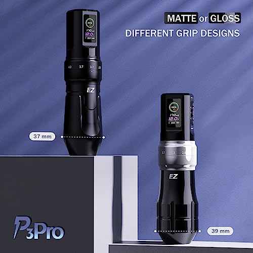 EZ P3 Pro Wireless Tattoo Machine - 6 Strokes 2.0, 2.4, 2.8, 3.3, 3.7, 4.2mm Tattoo Machine Pen with OLED Digital Display 1600mAh Battery Power Tattoo Gun (Gloss Black)
