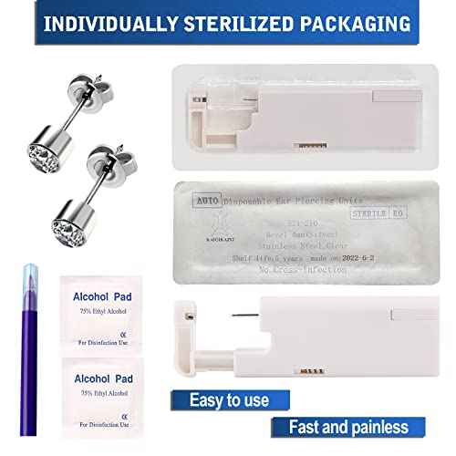 2Pcs Ear Piercing Kit Automatic and Painless Ear Nail Gun Disposable Aseptic Household Ear Piercing Gun Portable Ear Piercing Gun Group Ear Piercing Tools With Built-in 4mm Hypoallergenic Ear Studs
