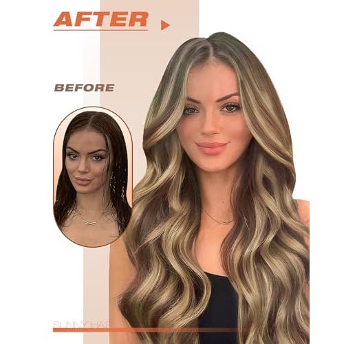 Sunny Hair Tape in Hair Extensions Real Human Hair Invisible Remy Hair Extensions Tape ins for Women Dark Brown Highlight Caramel Blonde 24 inch 20Pcs 50G