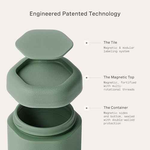 Cadence Travel Containers Haircare Capsule Set - Magnetic Containers with Lids,Carry On Travel Essentials For Women/Men - 3 Flex Mediums (1.32oz) - Shampoo, Conditioner & Comb Icon Labels - Evergreen