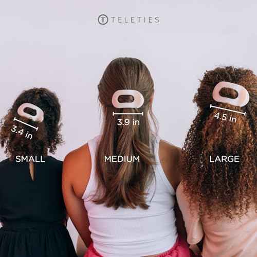 TELETIES - Medium Flat Round Clip - Strong Grip, Bendable Teeth, Comfortable Curved Design - For Lying Down, Yoga, Driving & More - Ideal for Medium-Thick Hair - For All Hair Textures - Tortoise