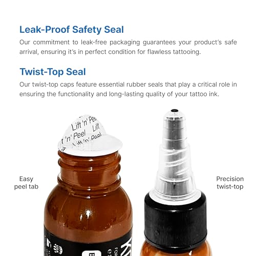 Tattoo Ink, Premium Quality, Precision Medium Viscosity, Rich Hue, Quick Healing, Acrylic-Free, Water-Based, Ready-to-Use Ink for Precision Tattooing (12 Color Pack, 1 oz)