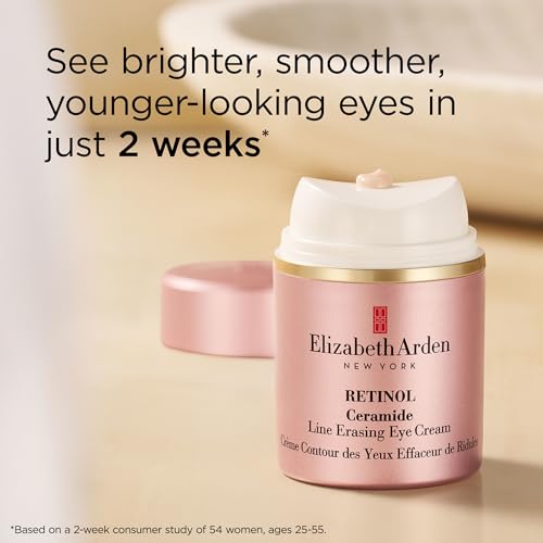 Elizabeth Arden Retinol Ceramide, Fine Line and Wrinkle Erasing Eye Cream with Anti-Aging Skin Care with Vitamin E, Hyaluronic Acid & Niacinamide, 0.5