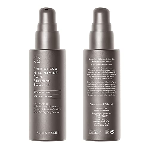 Allies of Skin Prebiotics & Niacinamide Pore Refining Booster | Minimize the Appearance of Pores with Goji Berry & Probiotics Complex | Calm Redness and Treat Blemish Prone, Dull Skin | 1.7 fl oz