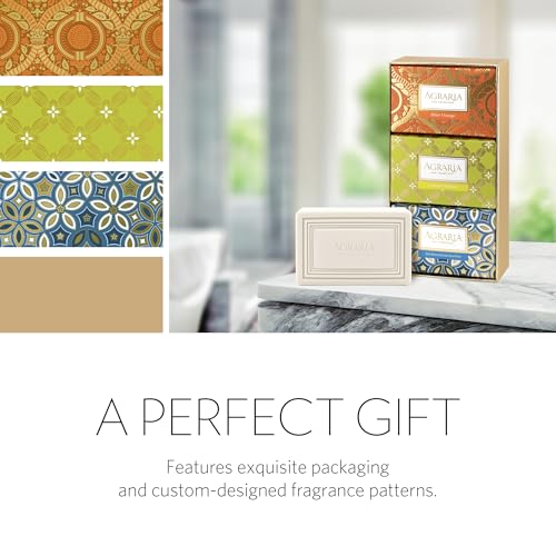 AGRARIA Luxury Bath Bar Soap Assorted Collection, Bitter Orange, Lemon Verbena, Mediterranean Jasmine Bar Soap for Men and Women, Skincare Gift Set