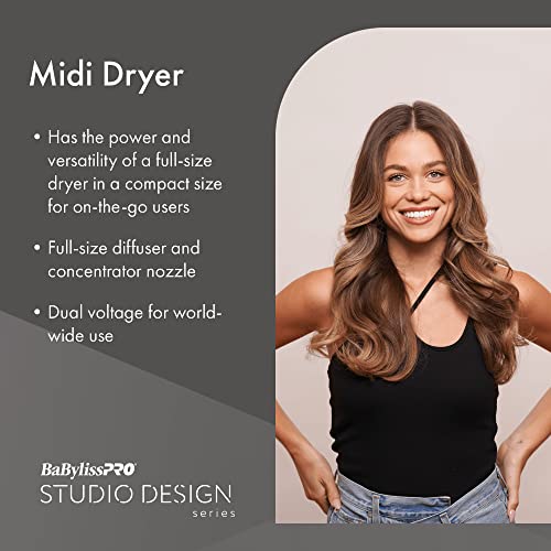 Compact Midi Hair Dryer, 1000 watts, Great for Travel or touchups, Includes Diffuser and Concentrator