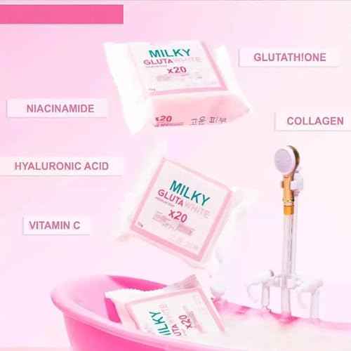 Milky Gluta White Soap, 70g Glutamilk ?????????????????? Soap, Milky Gluta White Soap20x, Gluta Milk Barsoap for Face & Body, For Firm & Brightening Skin, Deep Cleans (5pcs)