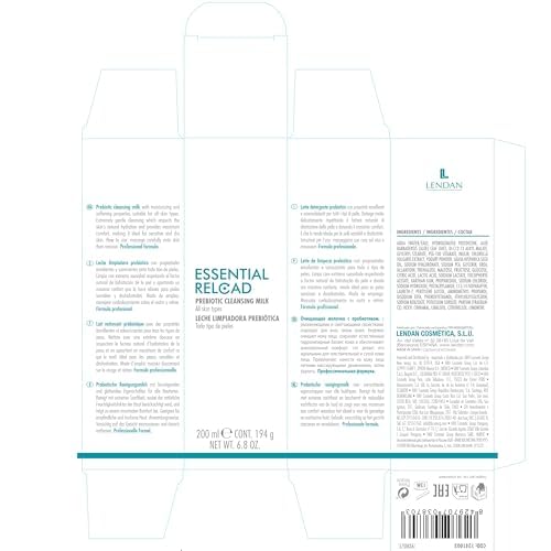 Lendan - Prebiotic Facial Cleansing Milk - Essential Reload - 200 ml - All Skin Types - Removes Makeup and Impurities - Brightness and Hydration - Light Texture