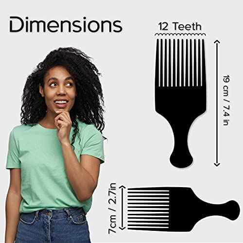Afro Hair Pick Comb for Women & Men, 7.5 In Smooth Sturdy Wide Tooth for Detangling & Styling - Pack of 2